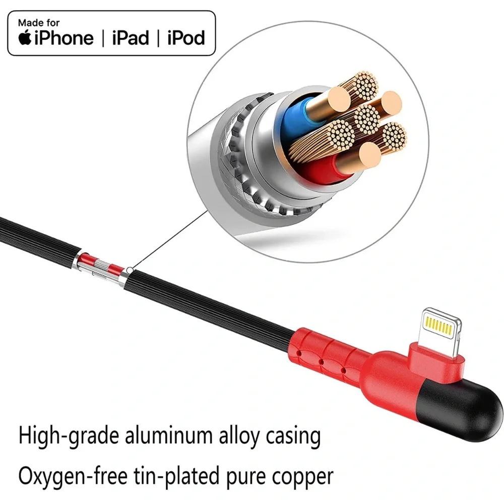 3 Pack 6 ft Colorful Premium iPhone Lightning Cable,90 Degree Charging Cord